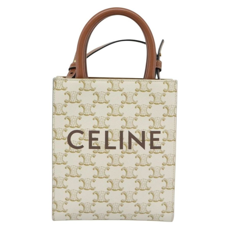 【日本直送】CELINE Triomphe Vertical Cabas Mini Bag 皮革 2way Beige Gold Auth mr2709V-12