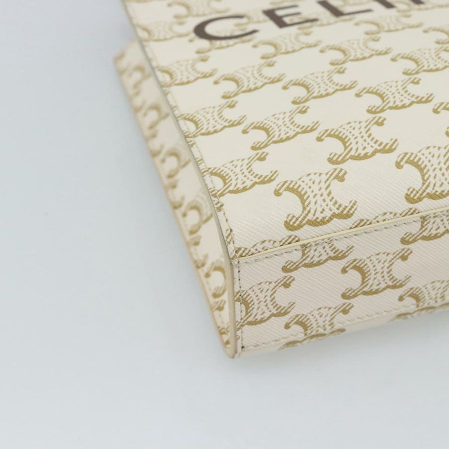 【日本直送】CELINE Triomphe Vertical Cabas Mini Bag 皮革 2way Beige Gold Auth mr2709V-14
