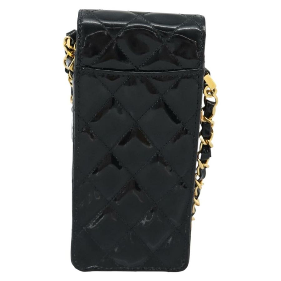 【日本直送】香奈兒 (CHANEL) Matelasse Chain 手機殼,漆皮材質,黑色金色雙C標誌,型號 mr2771V-1