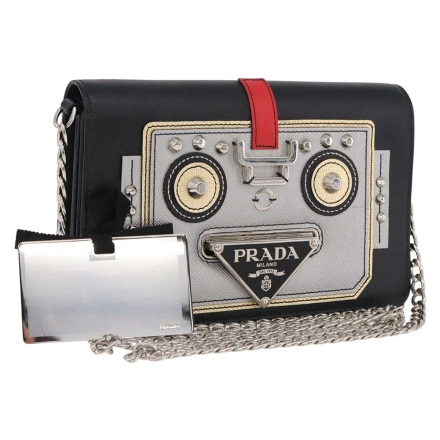【日本直送】PRADA Robot 鏈條單肩包 Saffiano 黑色銀色 正品 SW2638SM-0