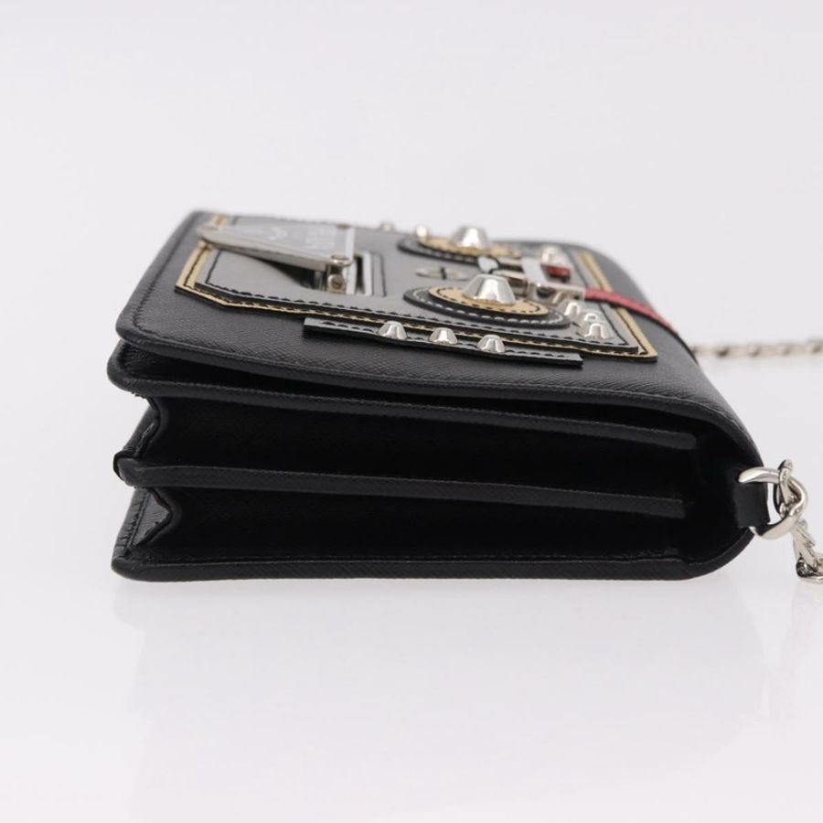 【日本直送】PRADA Robot 鏈條單肩包 Saffiano 黑色銀色 正品 SW2638SM-2