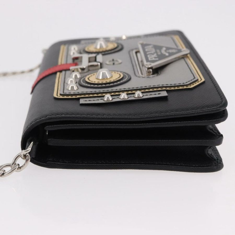 【日本直送】PRADA Robot 鏈條單肩包 Saffiano 黑色銀色 正品 SW2638SM-3