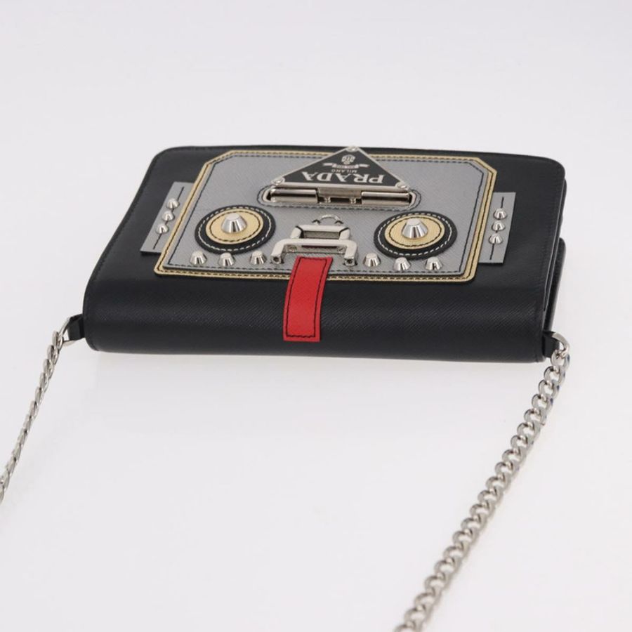 【日本直送】PRADA Robot 鏈條單肩包 Saffiano 黑色銀色 正品 SW2638SM-5