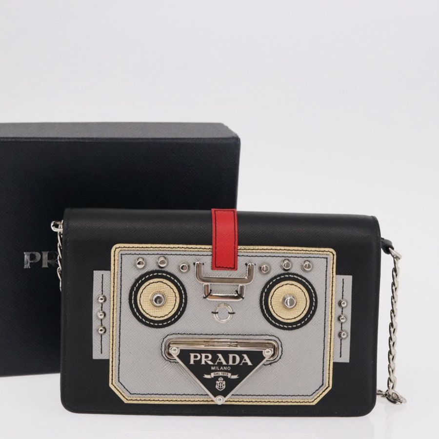 【日本直送】PRADA Robot 鏈條單肩包 Saffiano 黑色銀色 正品 SW2638SM-11
