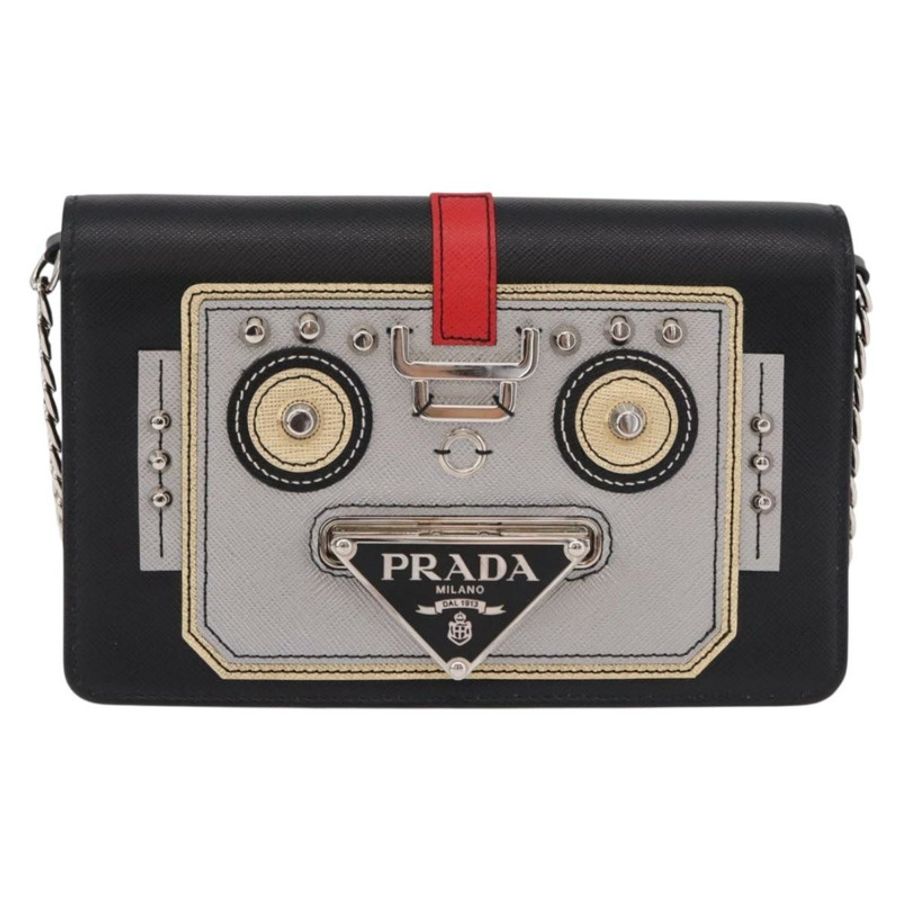 【日本直送】PRADA Robot 鏈條單肩包 Saffiano 黑色銀色 正品 SW2638SM-12