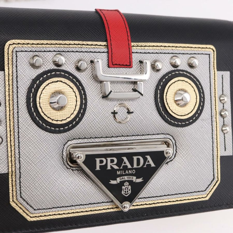 【日本直送】PRADA Robot 鏈條單肩包 Saffiano 黑色銀色 正品 SW2638SM-18