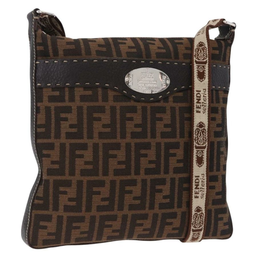 【日本直送】FENDI Zucca帆布Celesia單肩包 棕色 銀色 8BT109 正品 SW2643V-0