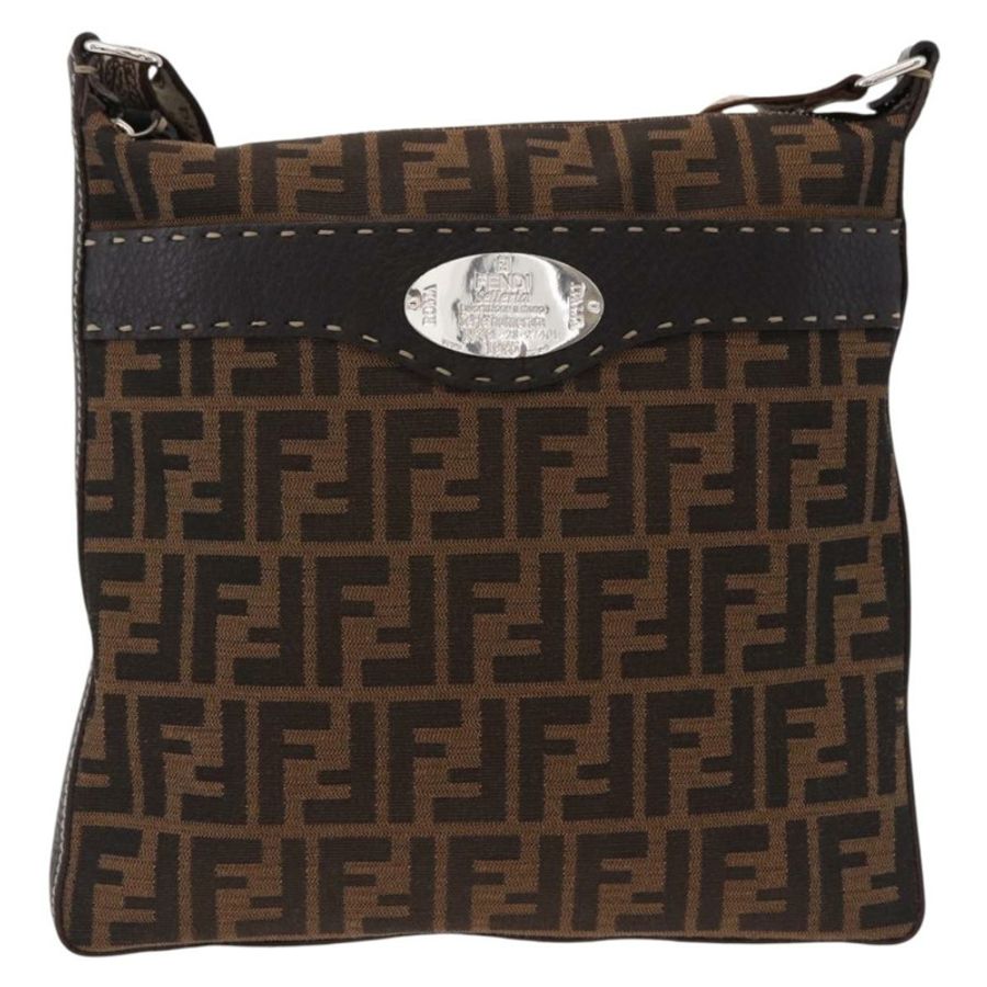 【日本直送】FENDI Zucca帆布Celesia單肩包 棕色 銀色 8BT109 正品 SW2643V-12