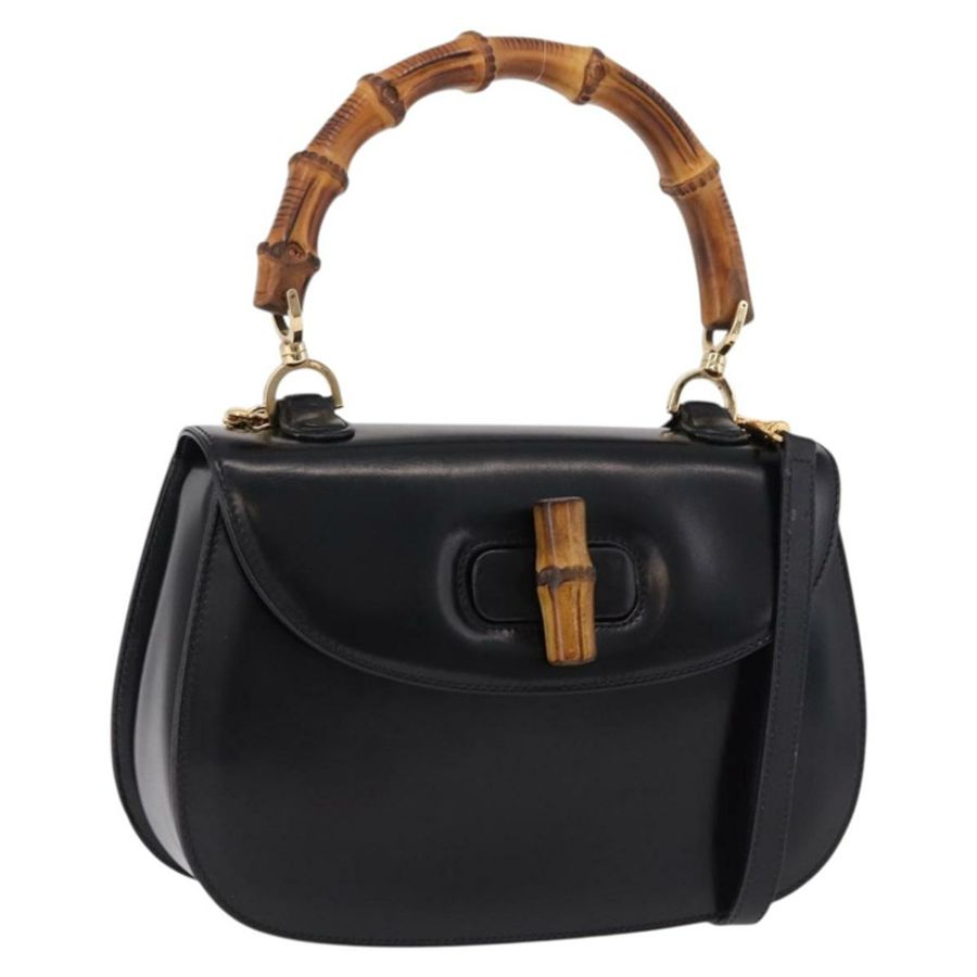 【日本直送】GUCCI 竹節手提包 皮革 兩用 黑色 金色 000 1364 0633 Auth bs36097V-0