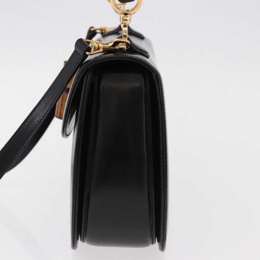【日本直送】GUCCI 竹節手提包 皮革 兩用 黑色 金色 000 1364 0633 Auth bs36097V-2