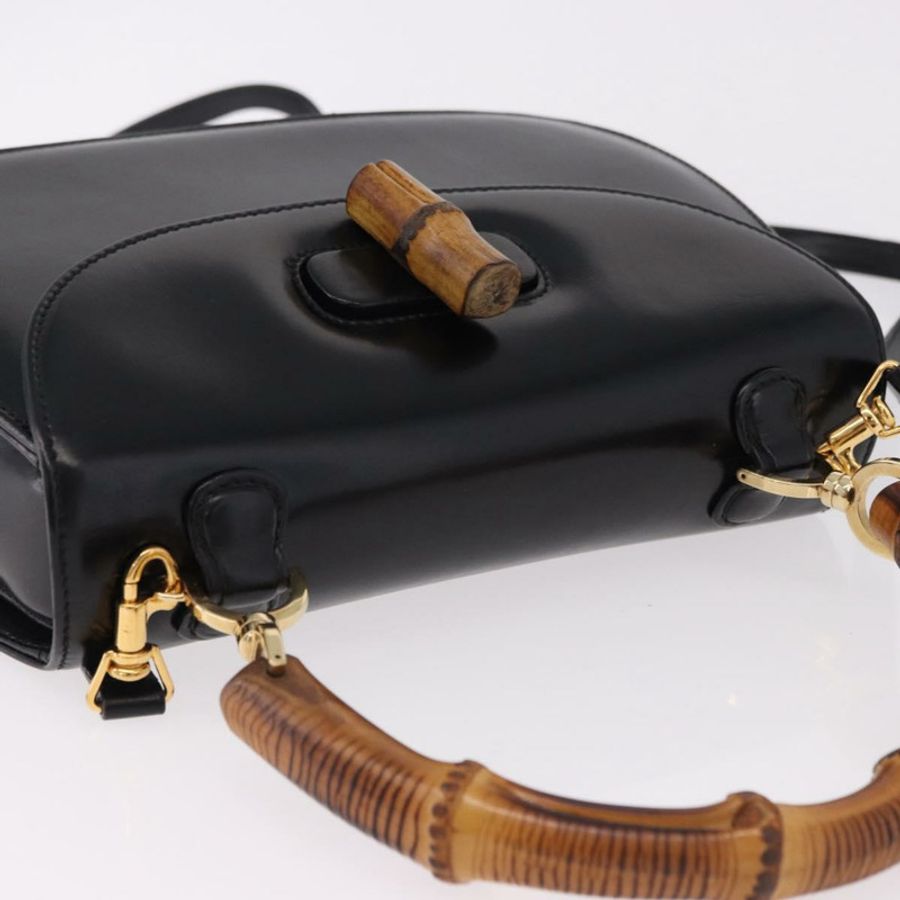 【日本直送】GUCCI 竹節手提包 皮革 兩用 黑色 金色 000 1364 0633 Auth bs36097V-5