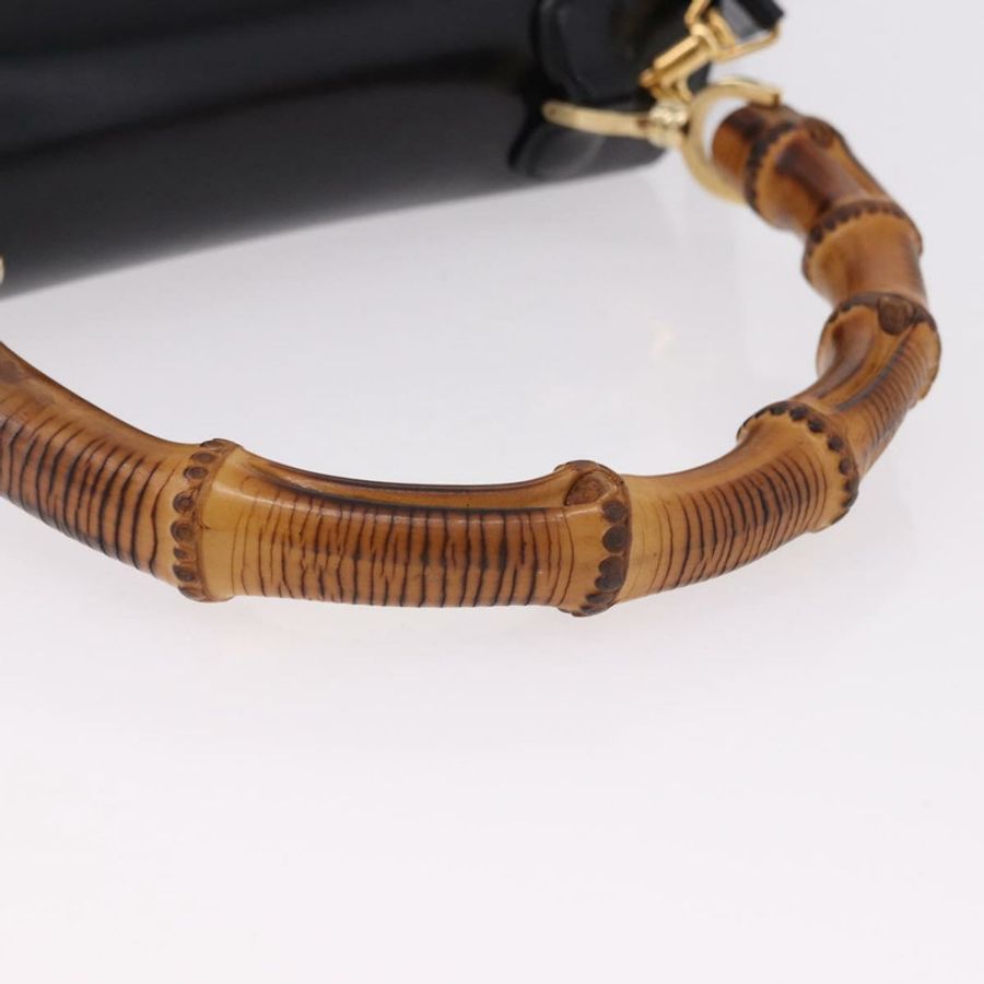 【日本直送】GUCCI 竹節手提包 皮革 兩用 黑色 金色 000 1364 0633 Auth bs36097V-6