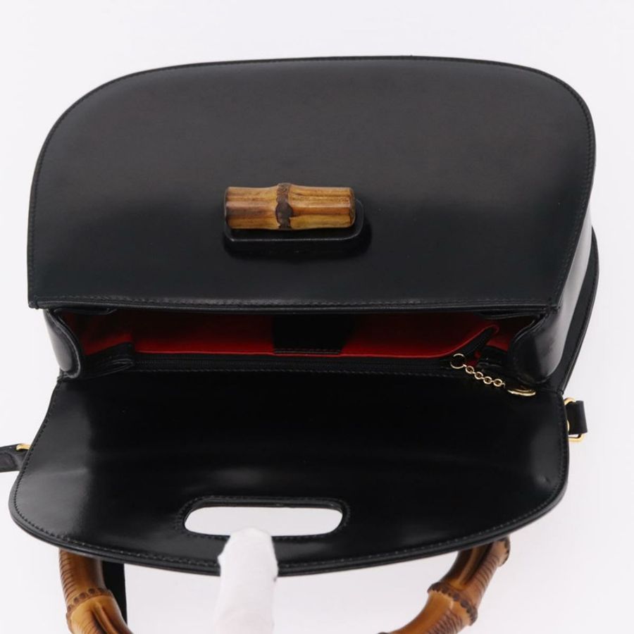 【日本直送】GUCCI 竹節手提包 皮革 兩用 黑色 金色 000 1364 0633 Auth bs36097V-9