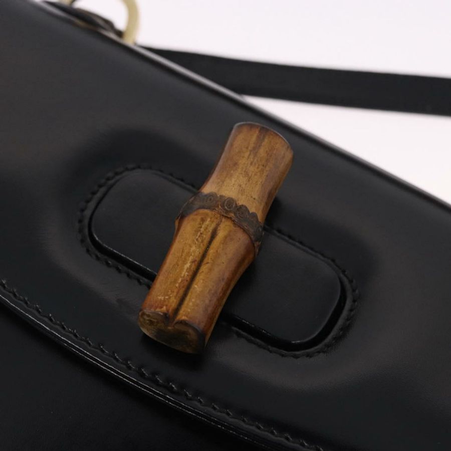 【日本直送】GUCCI 竹節手提包 皮革 兩用 黑色 金色 000 1364 0633 Auth bs36097V-18
