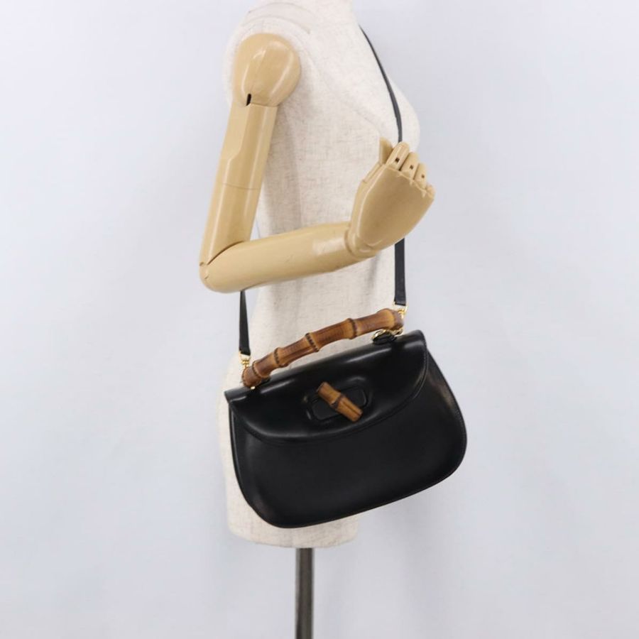 【日本直送】GUCCI 竹節手提包 皮革 兩用 黑色 金色 000 1364 0633 Auth bs36097V-25
