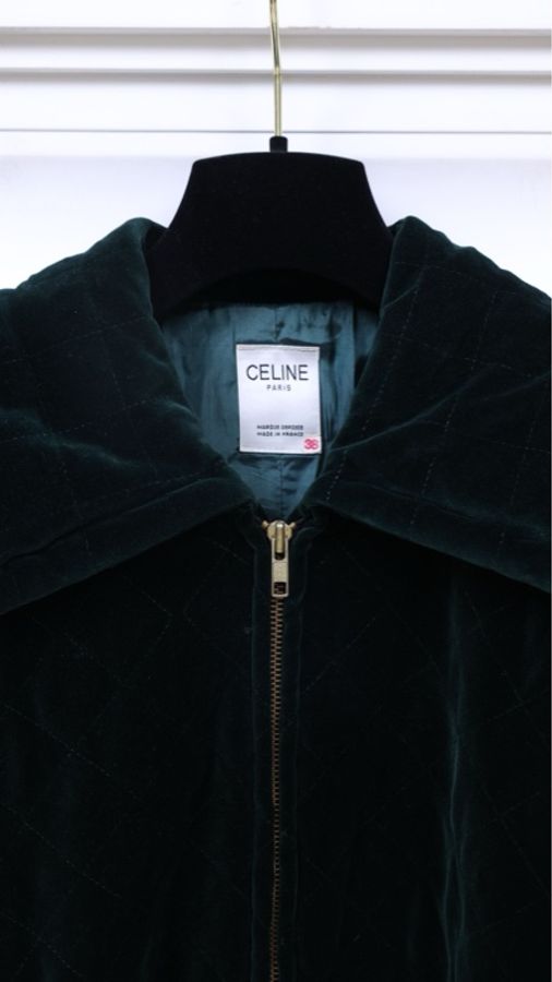 Ceilne墨绿色丝绒棉服外套-5