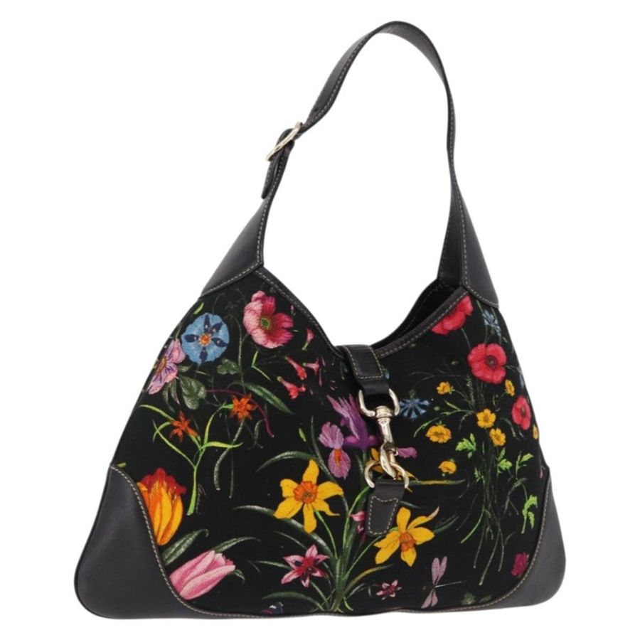 【日本直送】GUCCI Jackie Flora 單肩包 帆布 黑色 金色 153029 正品 yk20625SAV-0