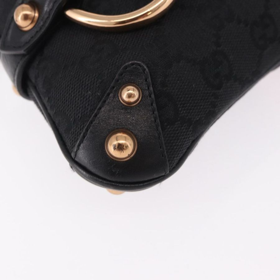 【日本直送】GUCCI GG帆布竹節鏈條馬銜扣手提包 黑色金色 129497 正品 yk20630SAM-14