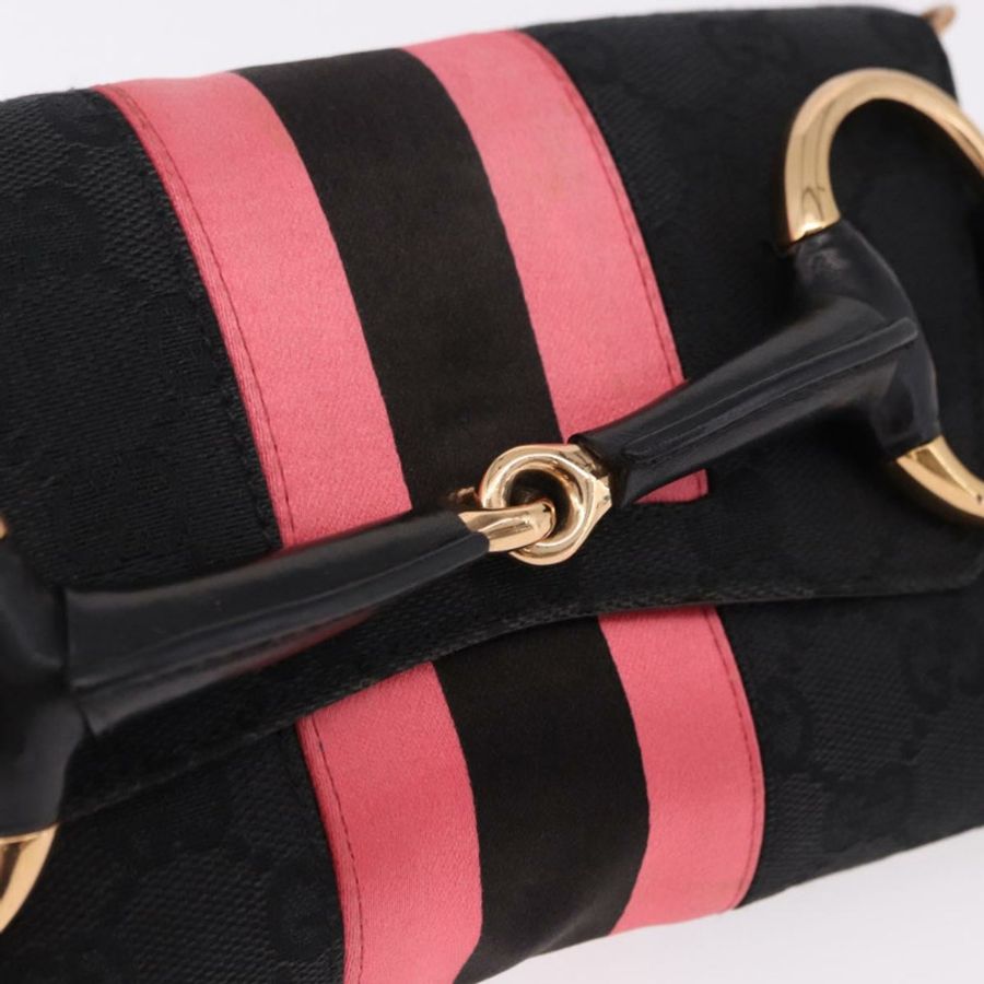 【日本直送】GUCCI GG帆布竹節鏈條馬銜扣手提包 黑色金色 129497 正品 yk20630SAM-17