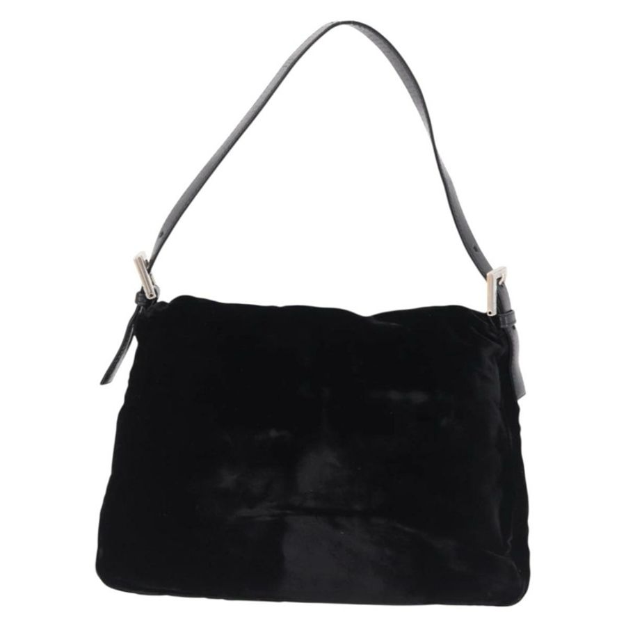 【日本直送】FENDI Mamma Baguette 單肩包 絲絨 黑色 銀色 正品 yk20633SAM-1