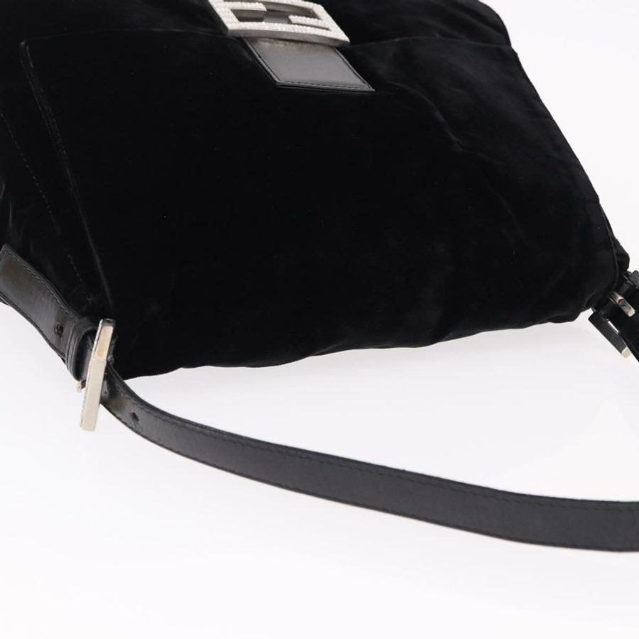 【日本直送】FENDI Mamma Baguette 單肩包 絲絨 黑色 銀色 正品 yk20633SAM-5