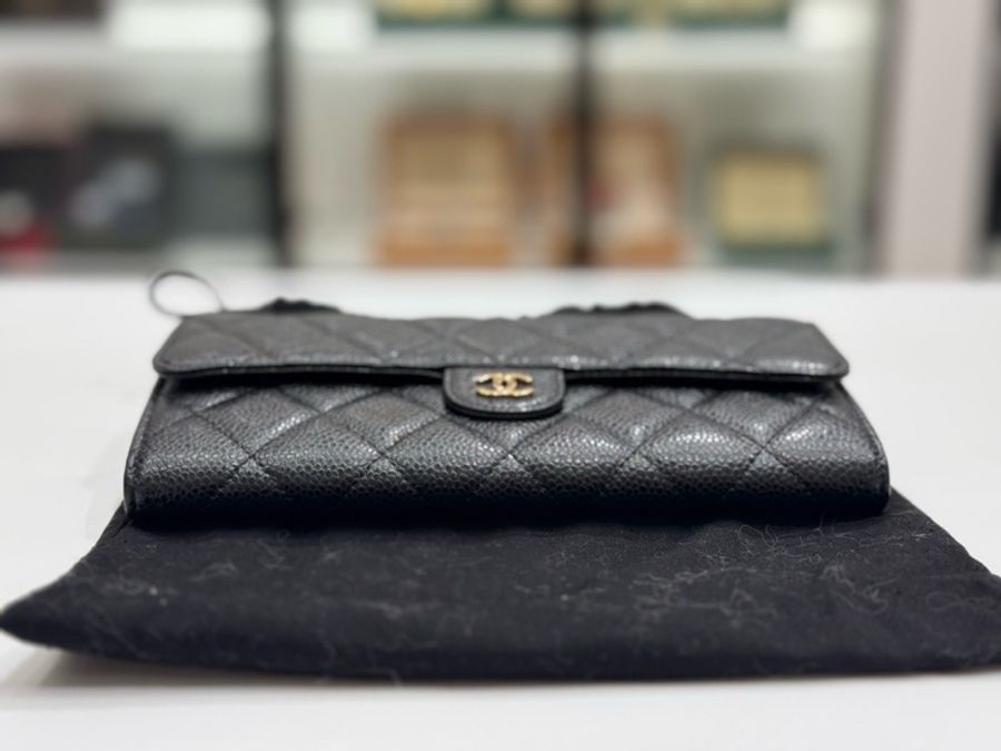 Chanel 香奈兒CF錢包長款黑金魚子醬牛皮黑金魚子醬牛皮-2