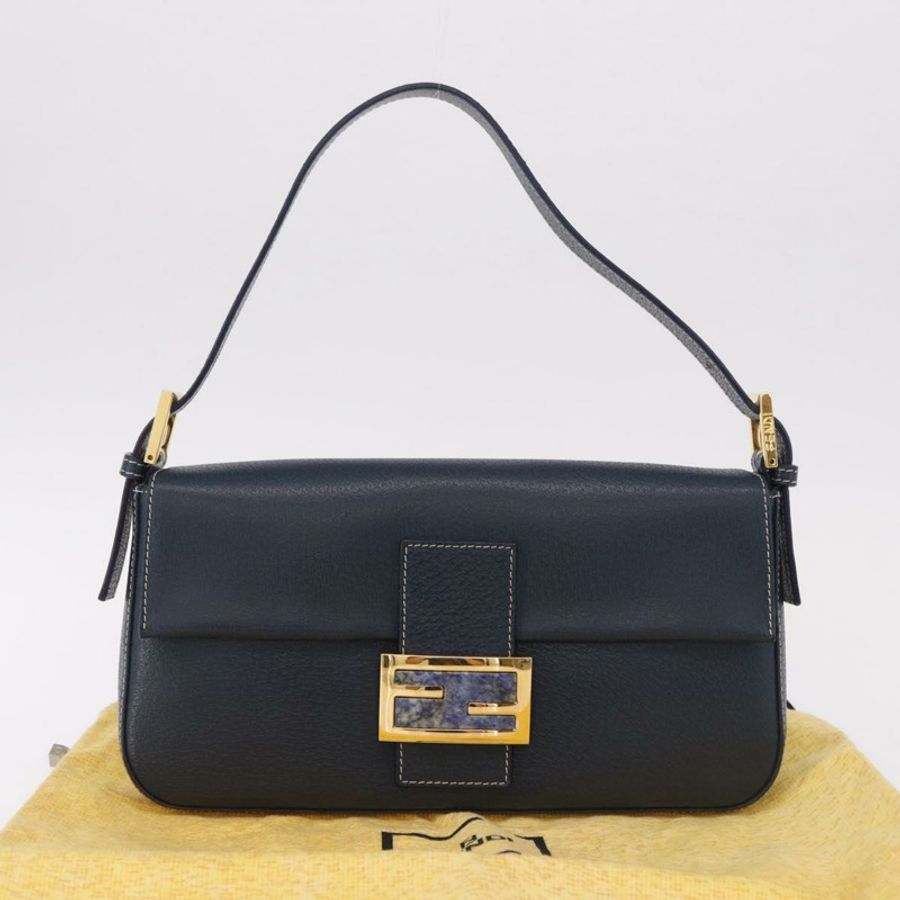 【日本直送】FENDI Mamma Baguette 單肩包 皮革 海軍藍 金色 正品 yk20632SAM-11