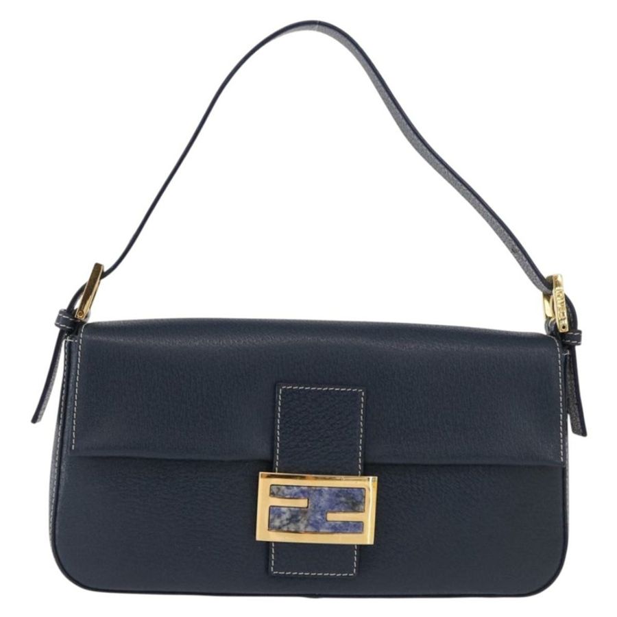 【日本直送】FENDI Mamma Baguette 單肩包 皮革 海軍藍 金色 正品 yk20632SAM-12