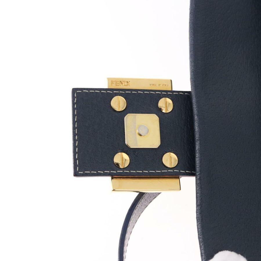 【日本直送】FENDI Mamma Baguette 單肩包 皮革 海軍藍 金色 正品 yk20632SAM-19