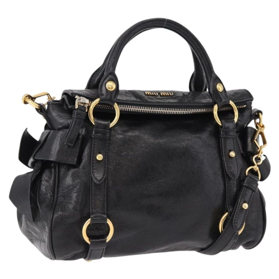 【日本直送】Miu Miu 手提包 皮革 兩用 黑色 金色 正品 yk20607SAM-0