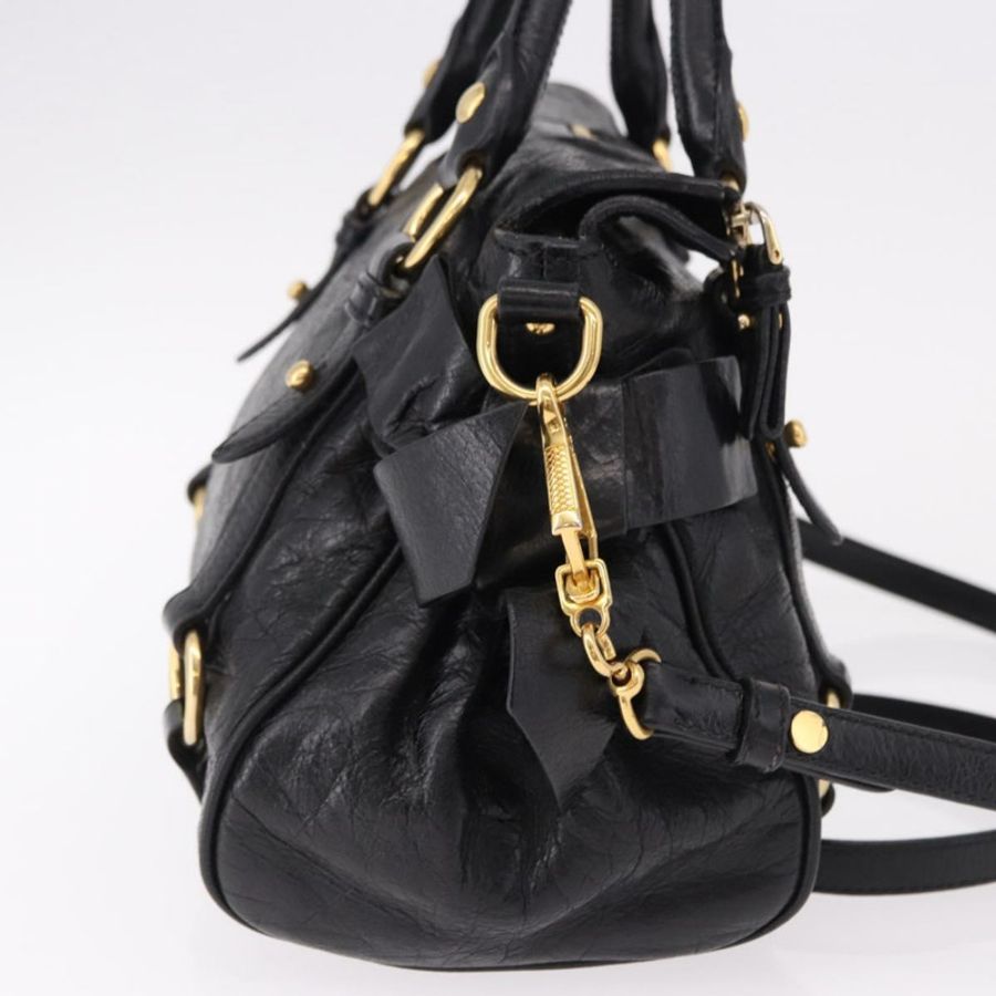 【日本直送】Miu Miu 手提包 皮革 兩用 黑色 金色 正品 yk20607SAM-3
