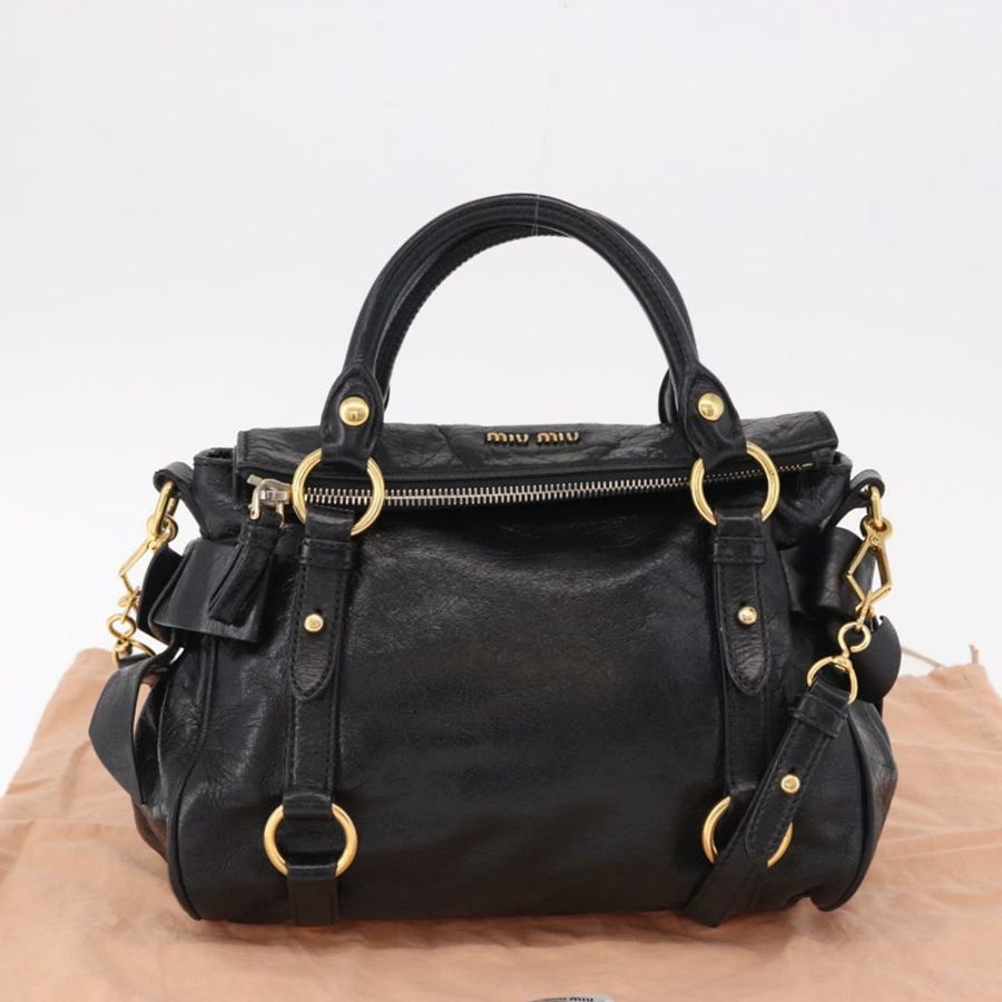 【日本直送】Miu Miu 手提包 皮革 兩用 黑色 金色 正品 yk20607SAM-11