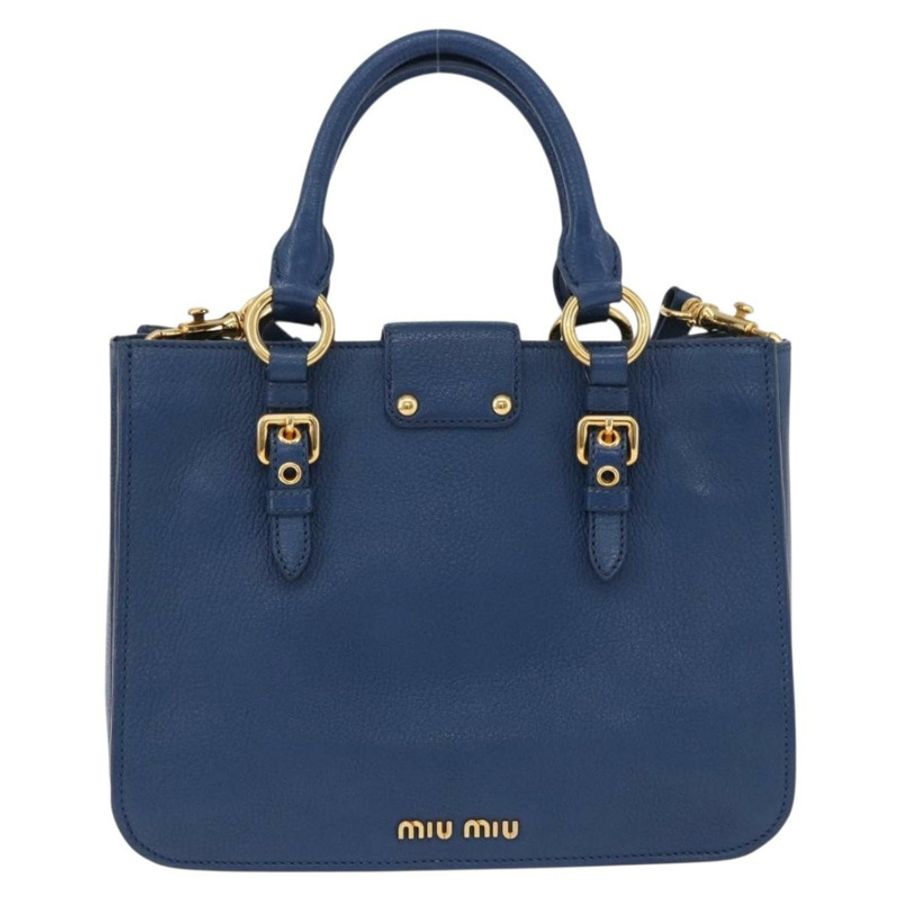 【日本直送】Miu Miu 手提包 皮革 兩用 藍色 金色 正品 bs36201A-1