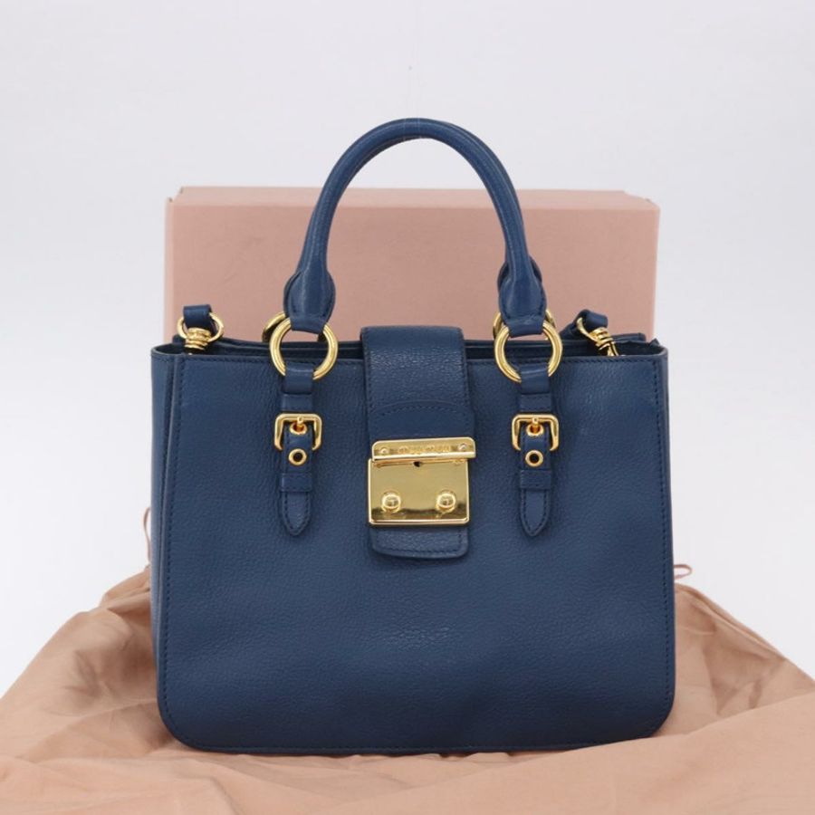 【日本直送】Miu Miu 手提包 皮革 兩用 藍色 金色 正品 bs36201A-11