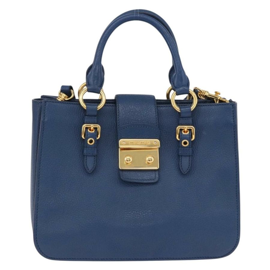 【日本直送】Miu Miu 手提包 皮革 兩用 藍色 金色 正品 bs36201A-12