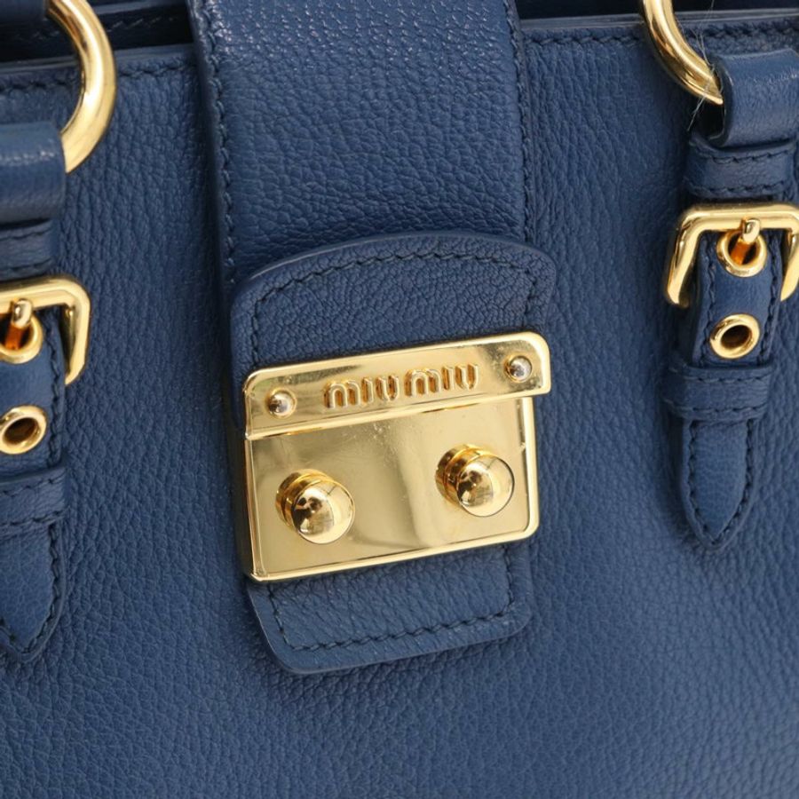 【日本直送】Miu Miu 手提包 皮革 兩用 藍色 金色 正品 bs36201A-19
