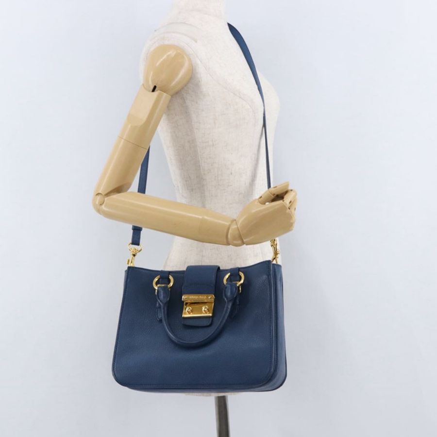 【日本直送】Miu Miu 手提包 皮革 兩用 藍色 金色 正品 bs36201A-27