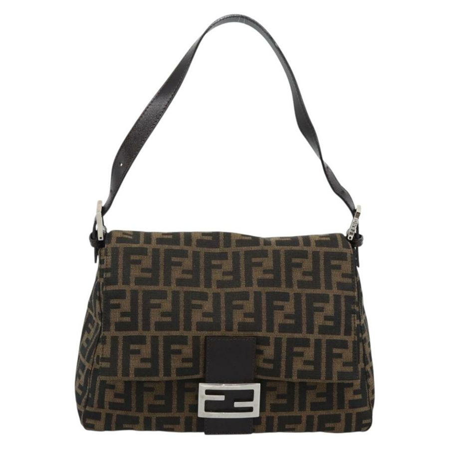 【日本直送】FENDI Zucca帆布Mamma Baguette單肩包 棕色/黑色 正品 BA14486V-12