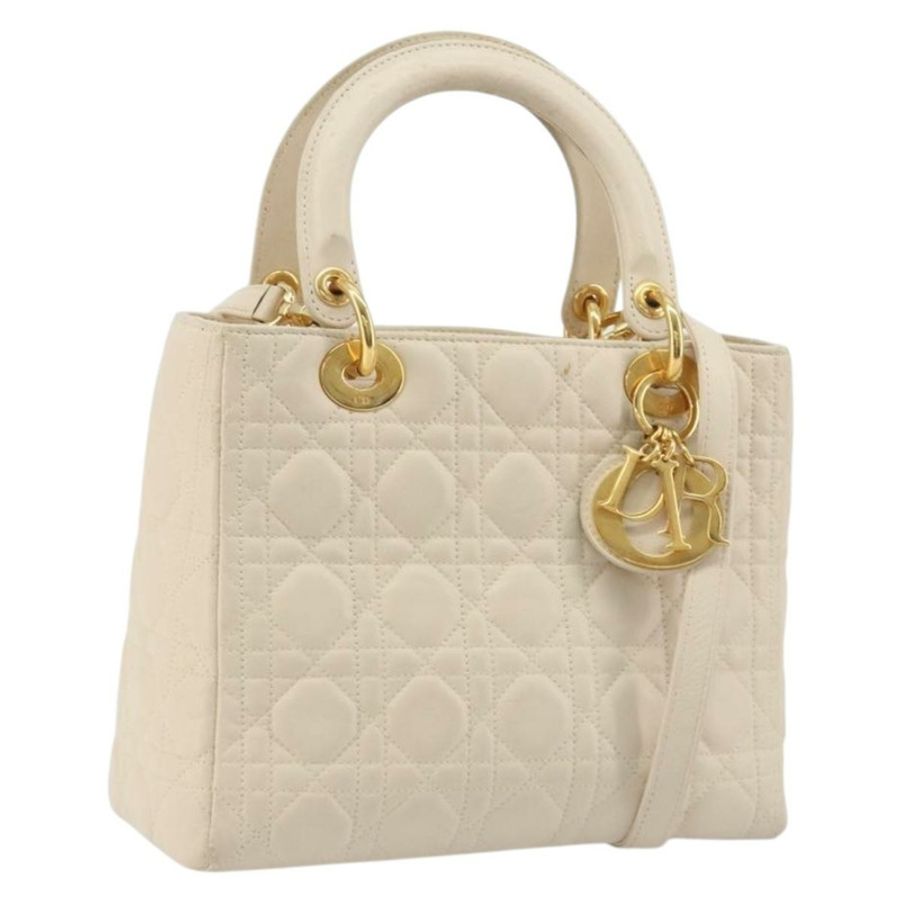 【日本直送】Christian Dior Lady Dior Canage 手袋,羊皮材質,兩用,白色金色,正品 ep15557A-0