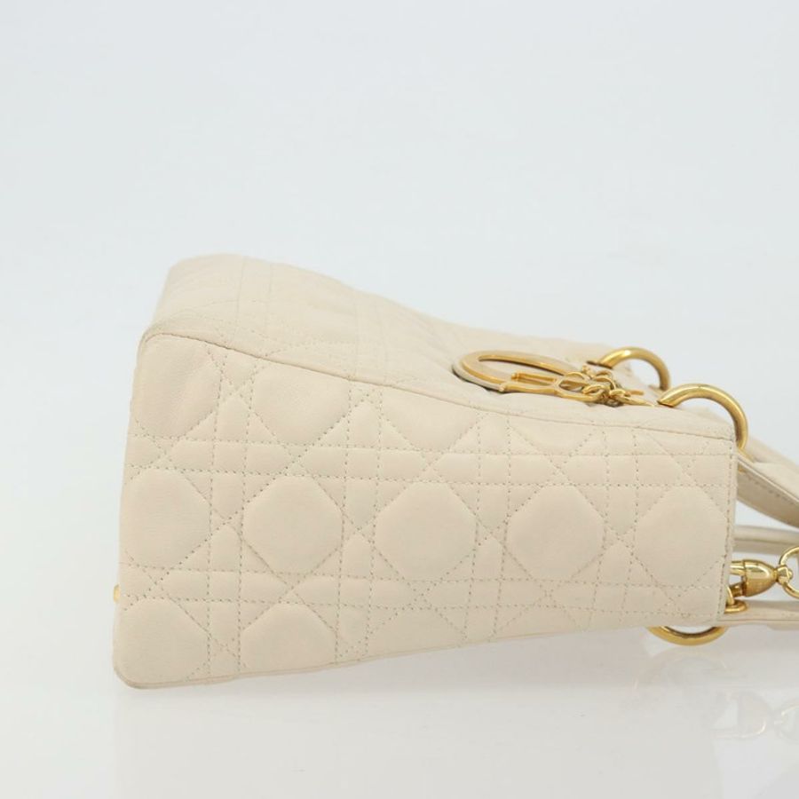 【日本直送】Christian Dior Lady Dior Canage 手袋,羊皮材質,兩用,白色金色,正品 ep15557A-3
