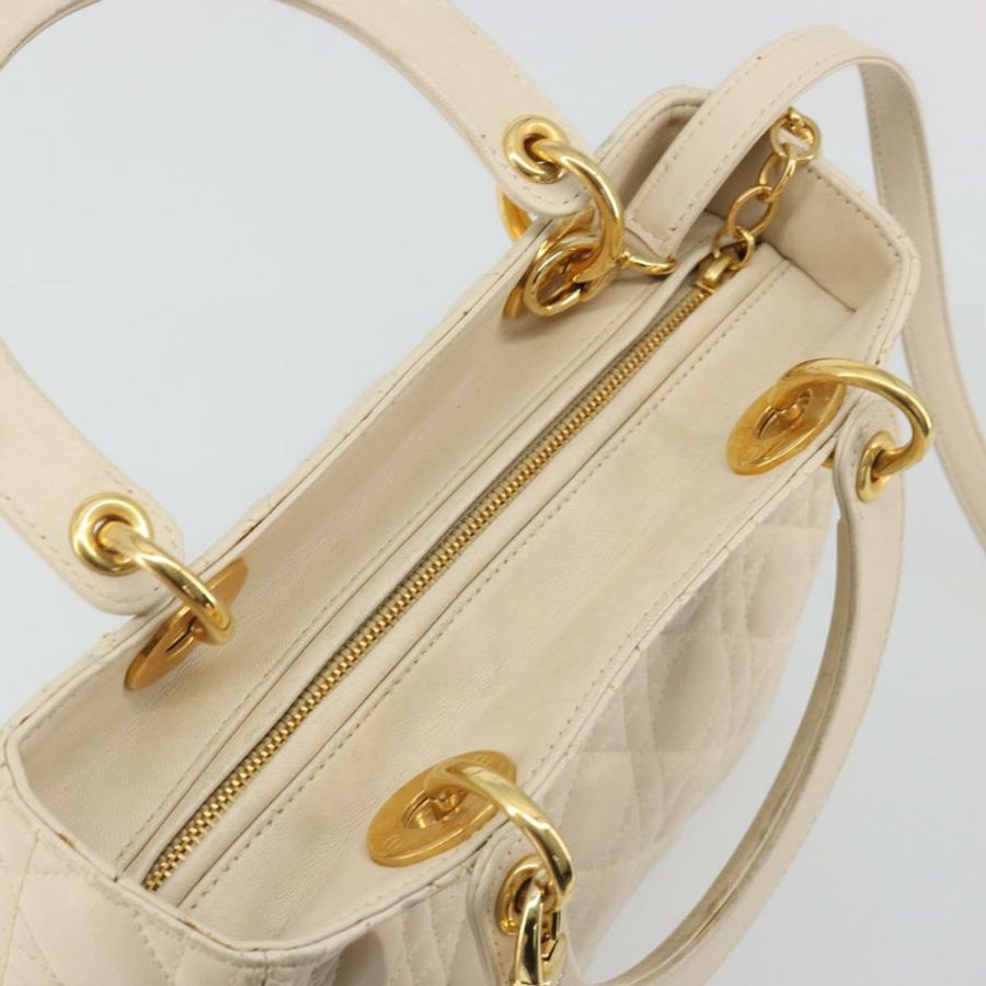 【日本直送】Christian Dior Lady Dior Canage 手袋,羊皮材質,兩用,白色金色,正品 ep15557A-5