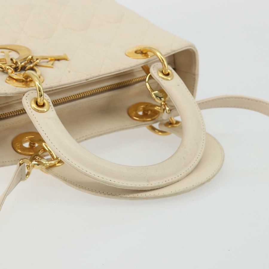 【日本直送】Christian Dior Lady Dior Canage 手袋,羊皮材質,兩用,白色金色,正品 ep15557A-6