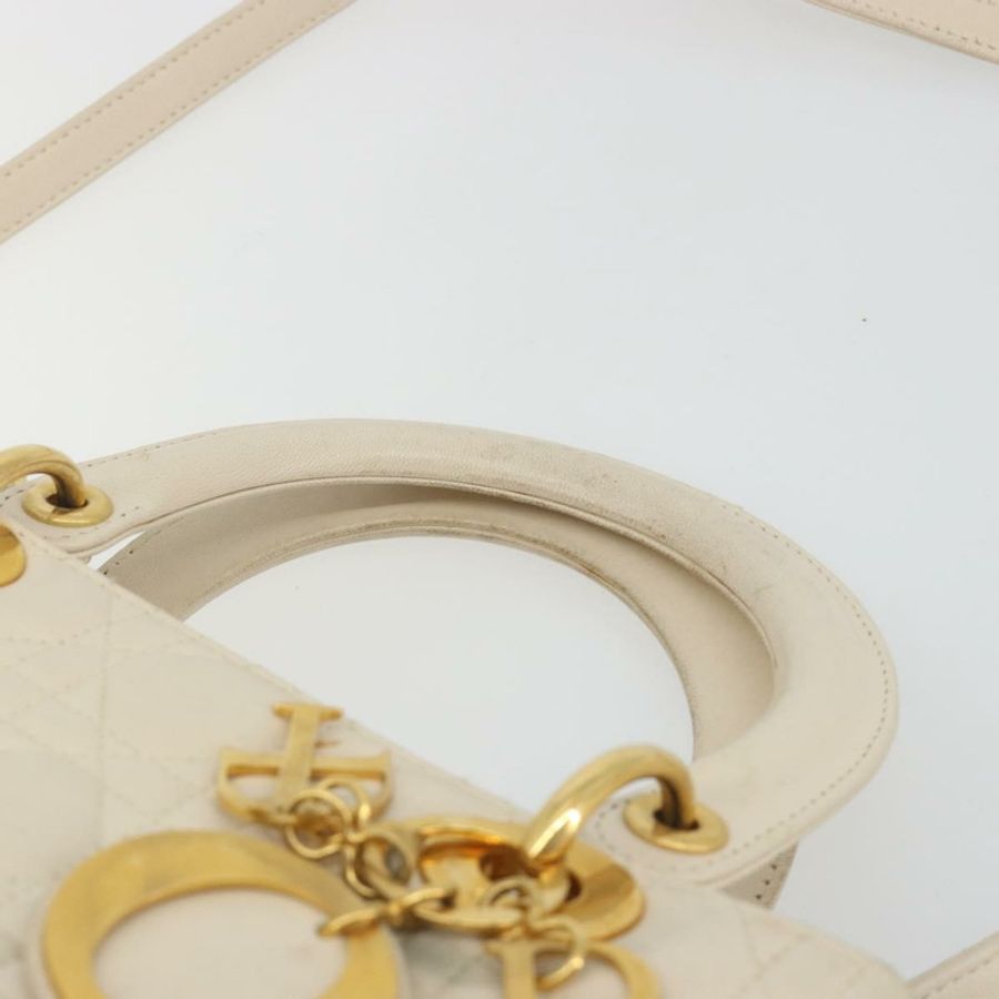 【日本直送】Christian Dior Lady Dior Canage 手袋,羊皮材質,兩用,白色金色,正品 ep15557A-7