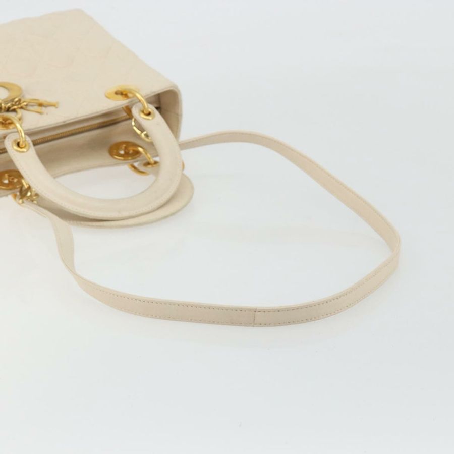 【日本直送】Christian Dior Lady Dior Canage 手袋,羊皮材質,兩用,白色金色,正品 ep15557A-8