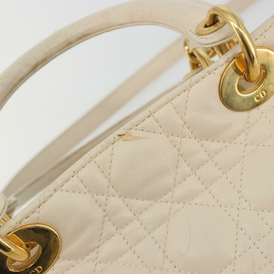 【日本直送】Christian Dior Lady Dior Canage 手袋,羊皮材質,兩用,白色金色,正品 ep15557A-15