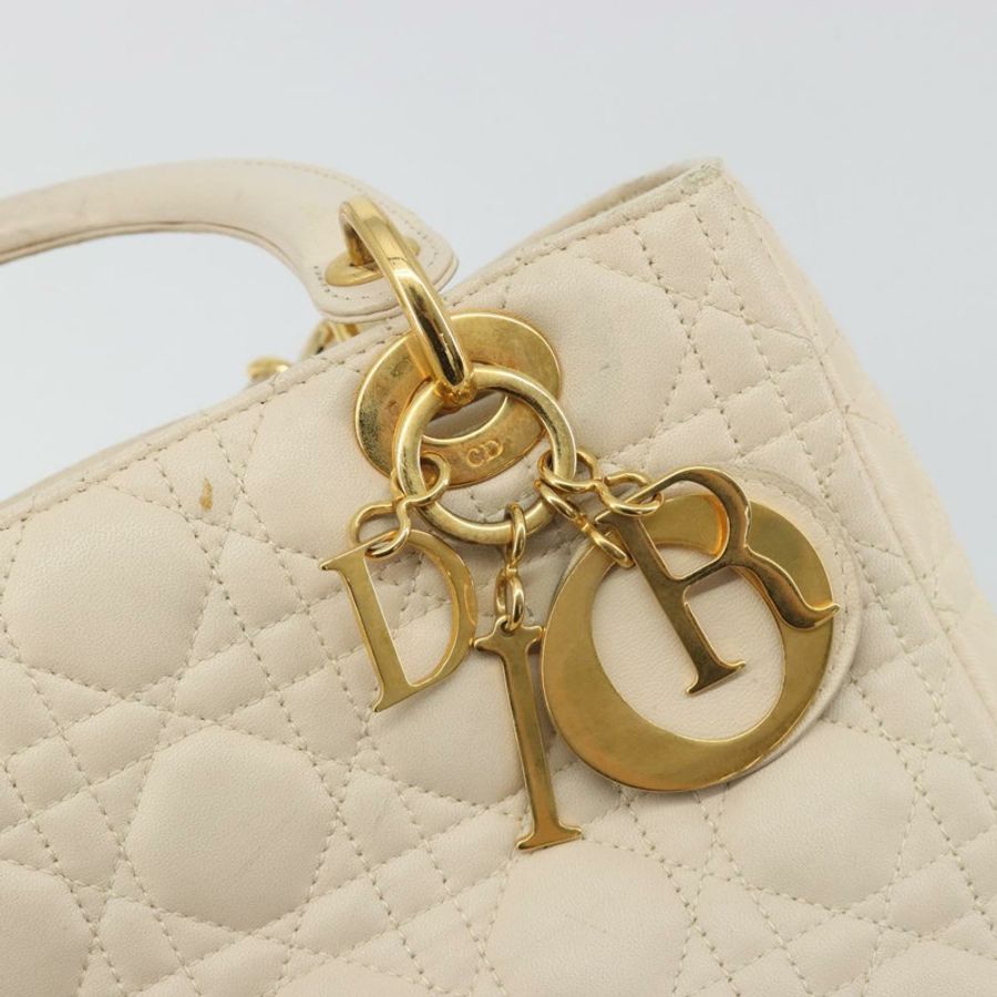 【日本直送】Christian Dior Lady Dior Canage 手袋,羊皮材質,兩用,白色金色,正品 ep15557A-16