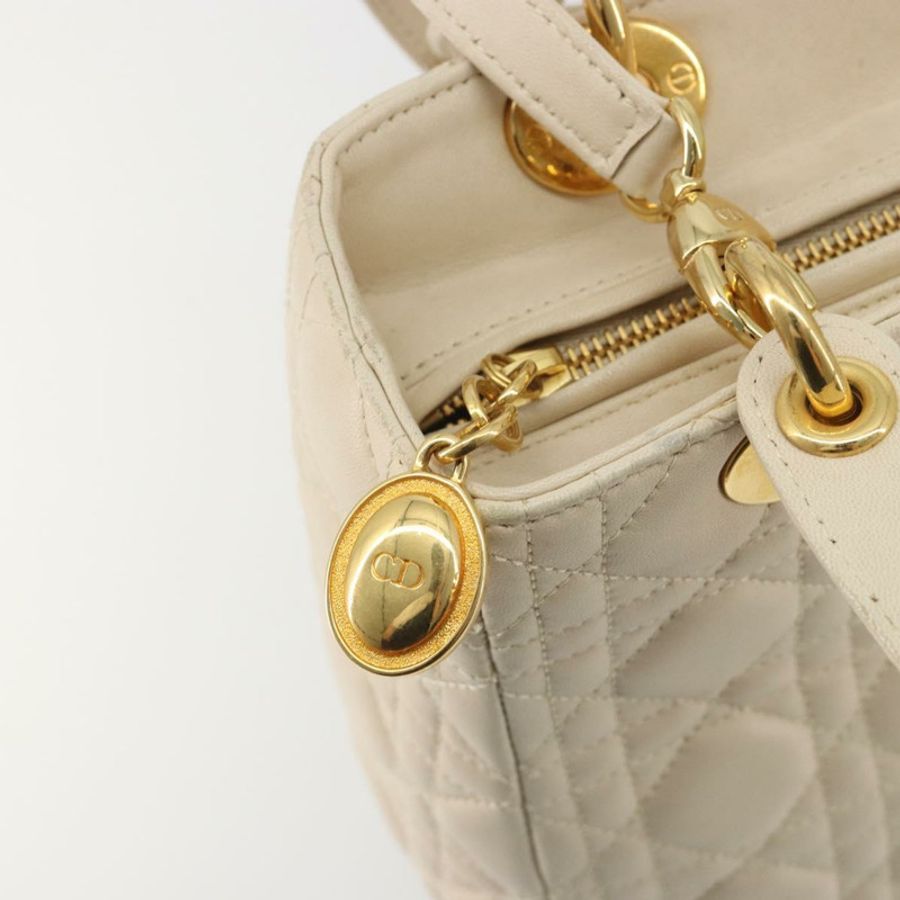 【日本直送】Christian Dior Lady Dior Canage 手袋,羊皮材質,兩用,白色金色,正品 ep15557A-17