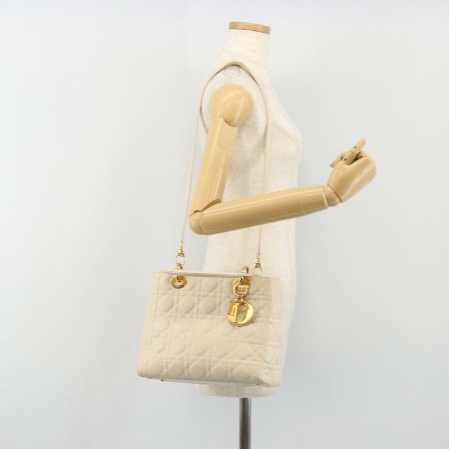 【日本直送】Christian Dior Lady Dior Canage 手袋,羊皮材質,兩用,白色金色,正品 ep15557A-25