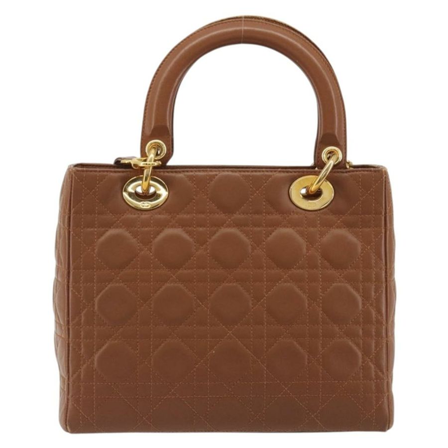【日本直送】Christian Dior Lady Dior Canage 手提包,羊皮材質,棕色/金色雙肩包,正品 ep15615V-2