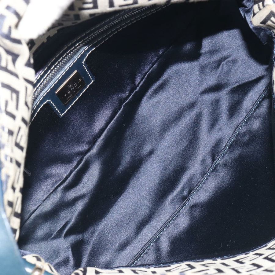【日本直送】FENDI Zucchino 帆布 Mamma Baguette 單肩包 海軍藍 銀色 正品 ep15548A-18